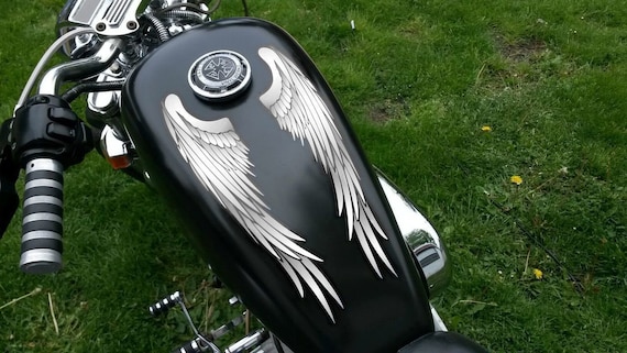Motorcycle Tank Decals Angel Wings silver for Tank Top or Sides for Harley  Sportster V Star Indian Bobber Dynaglide Scout Shadow 