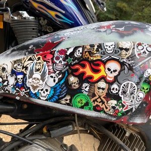 Rat Bike Skulls - 3pc Motorcycle Tank decal kit - FOR: Harley Sportster Chopper Bobber Ratbike