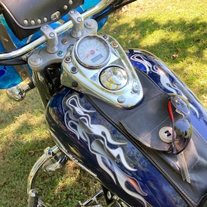 2pc &quot;Chaser&quot; Motorcycle Flame Decal kit - Simulated - &#39;Polished Chrome&#39; color - tank fender  Harley Sportster Honda Shadow 750 Yamaha V Star