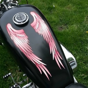 Motorcycle Tank decals - Angel Wings (PINK) for tank top or sides for Harley Sportster V Star Indian bobber dynaglide  scout shadow