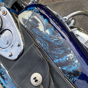 Motorcycle tank decal set - Grim Reaper / Cemetary No. 2 - Mural style 2pc Set - for Harley Honda Shadow V Star Vulcan Boulevard bobber