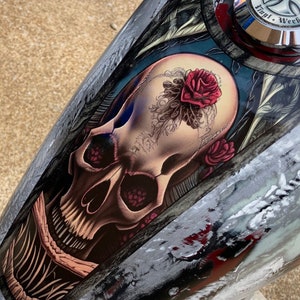 Skull & Roses (w/wood trim) - Motorcycle tank Decal - 1pc - Harley Sportster Chopper Bobber Honda Rebel Fury