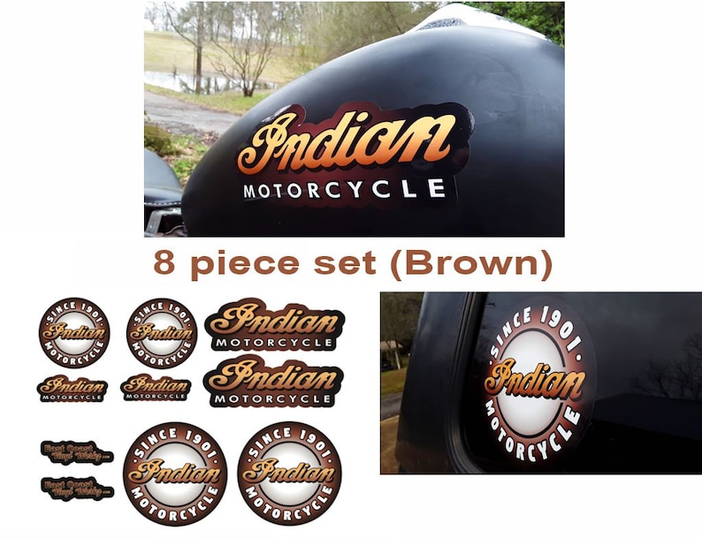 Indian 1901 Motorcycle Vinyl Decal Tank Logo 8 Piece Set, Choose From 5 ...