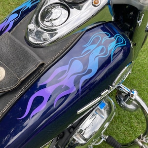 2pc &quot;Chaser&quot; Motorcycle Flame Decal kit - Glacier / Orchid color - tank fender  Harley Sportster Honda Shadow 750 Yamaha V Star