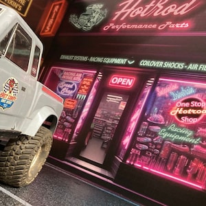 1/10 Scale RC Scale Garage Walls / Diorama / backdrop -  Decal kit - For R/C Crawler, Cars trucks - &#39;Neon Nights&#39;
