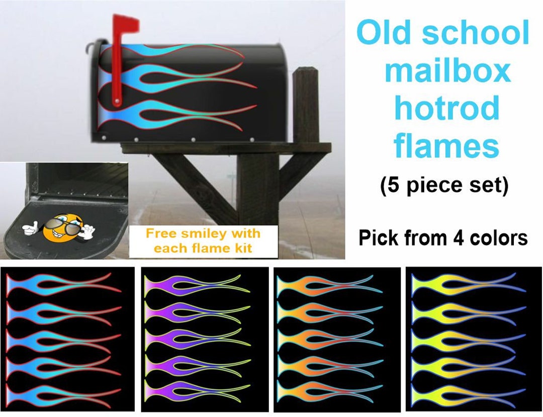 5 Piece Set of Old School Mailbox hotrod flames (White Hot Fire