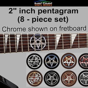 2&quot; Guitar Fret Marker / Board  - Pentagram Baphomet Necronomicon decals - 8 piece set for Dean Gibson Harmony Warlock Jackson ML Fender