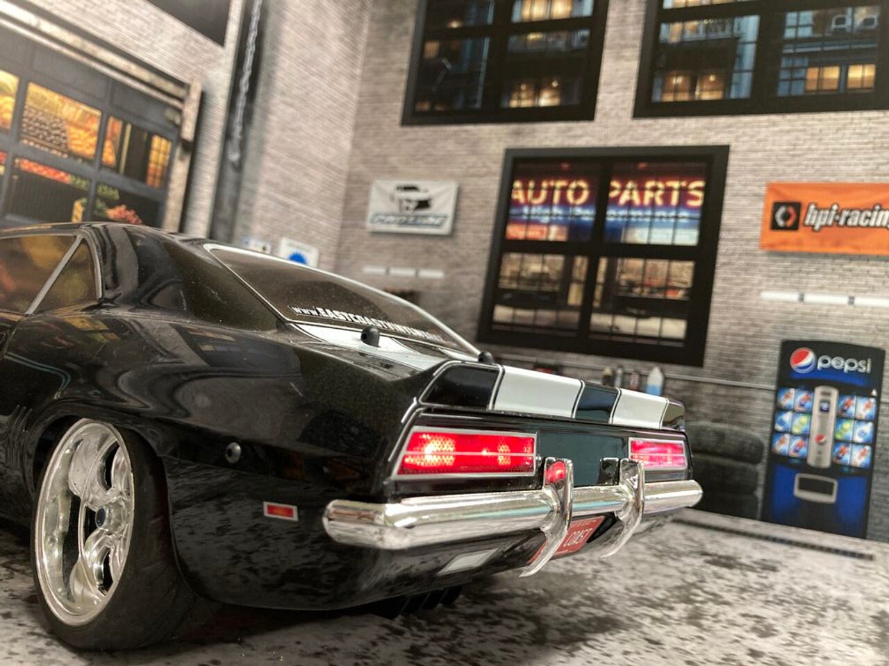 1/10 Scale RC Scale Garage Walls / Diorama / backdrop -  Decal kit - For R/C Crawler, Cars trucks - 'Urban Twilight Auto Repair'