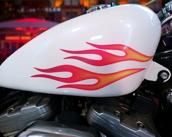 Motorcycle - Hot Rod Flame vinyl decals - 6pc. set -Airbrushed Edition  (Lemon/Cherry) for Harley Sportster  Dynaglide Bobber Scout Indian
