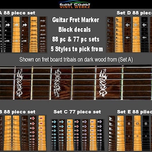 Guitar Fret Marker Block decals - 88 pc & 77 pc sets - 5 Styles to choose in satin or high gloss inlay overlay