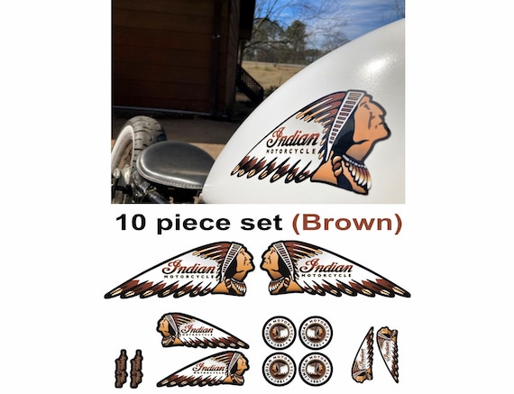 Indian Head Motorcycle Vinyl Decal Logo Tank Set 10 Piece, Choose