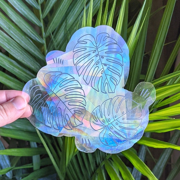 Monstera Leaf Suncatcher Window Sticker | Create beautiful rainbow prisms with a suncatcher decal