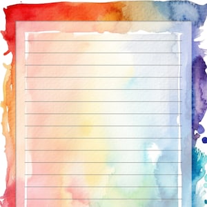 Carte da lettere semplici e foderate per acquerello arcobaleno - Download istantaneo - 8 1/2 x 11