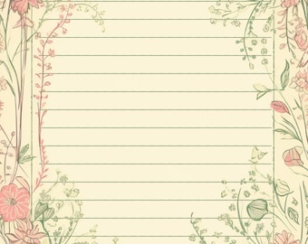 Wild Garden Lined and Unlined and Plain Writing Papers--Instant Download--8 1/2 x 11