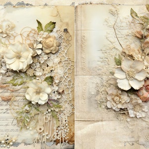Vintage Floral Bridal Junk Journal Pages--Starter Pages--JPG Files--10 Pages--5 Sheets