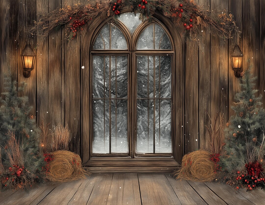 Five Landscape Christmas Winter Barn or Rustic Wall Backdrops ...