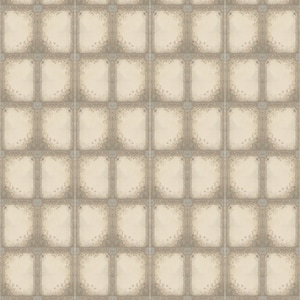 May include: A seamless pattern of beige and brown squares with a decorative floral border. The squares have a subtle texture and a faded look.