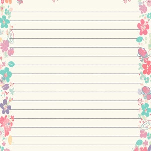 Happy Flowers Lined and Unlined Writing Papers--Instant Download--8 1/2 x 11