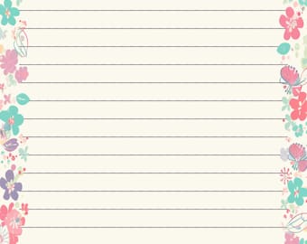 Happy Flowers Lined and Unlined Writing Papers--Instant Download--8 1/2 x 11