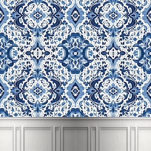 Printable Dollhouse Wallpaper, Traditional Blue and White, Plain, with Skirting Board and Wainscoting--JPG--Instant Download