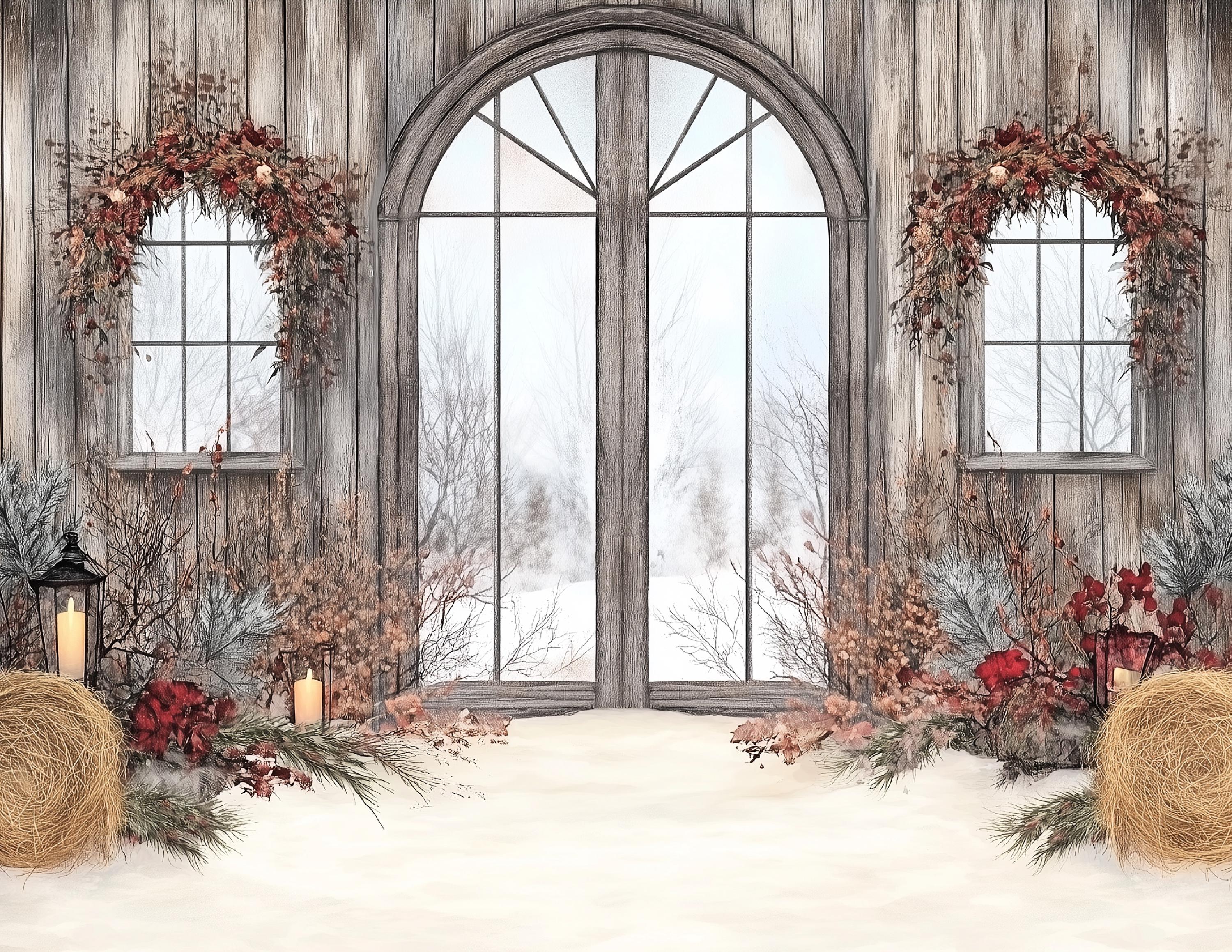 Five Landscape Christmas Winter Barn or Rustic Wall Backdrops ...