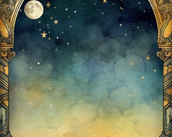 Five Elegant Celestial Journaling/Stationery/Scrapbooking Sheets Digital Papers Instant Download