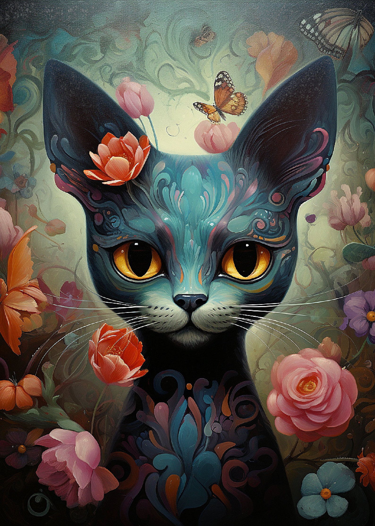 Five Charming Cat Greeting Card Art--5 X 7 - Etsy - Their Five Charming