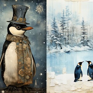 Páginas del kit de diario basura de pingüinos de invierno--Archivos JPG--10 páginas--5 hojas