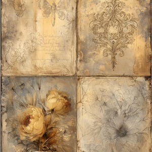 Pacote de retalhos de papel com motivos florais e borboletas antigos - cinco folhas de papel para scrapbooking/artesanato, tamanho 1/4, 20 designs