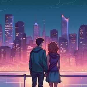 Arte de portada de novela romántica contemporánea--Linda ilustración de un hombre y una mujer mirando el horizonte--Tamaño para Kindle--Descarga instantánea--Prefabricado