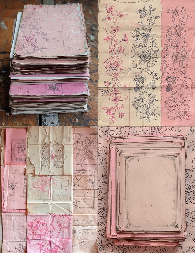 Rosa Papier Scrap Pack Fünf Blätter Scrapbooking/Bastelpapiere, 1/4 Blattgröße, 20 Designs Bild 1