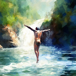 Glee--Art Print by DC Williams--Nude Man Running Through Shallow Water