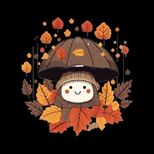 Autumn Mushroom and Happy Leaf Graphics--SVG and PNG