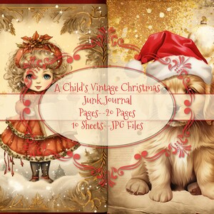 Vintage Christmas Junk Journal eines Kindes Seiten - Starterseiten - JPG-Dateien - 20 Seiten - 10 Blatt