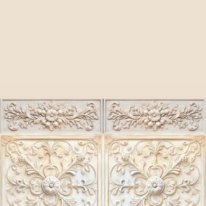 Papel tapiz de casa de muñecas, dos paneles de pared victorianos en color crema con molduras talladas - Archivos JPG - Descarga instantánea