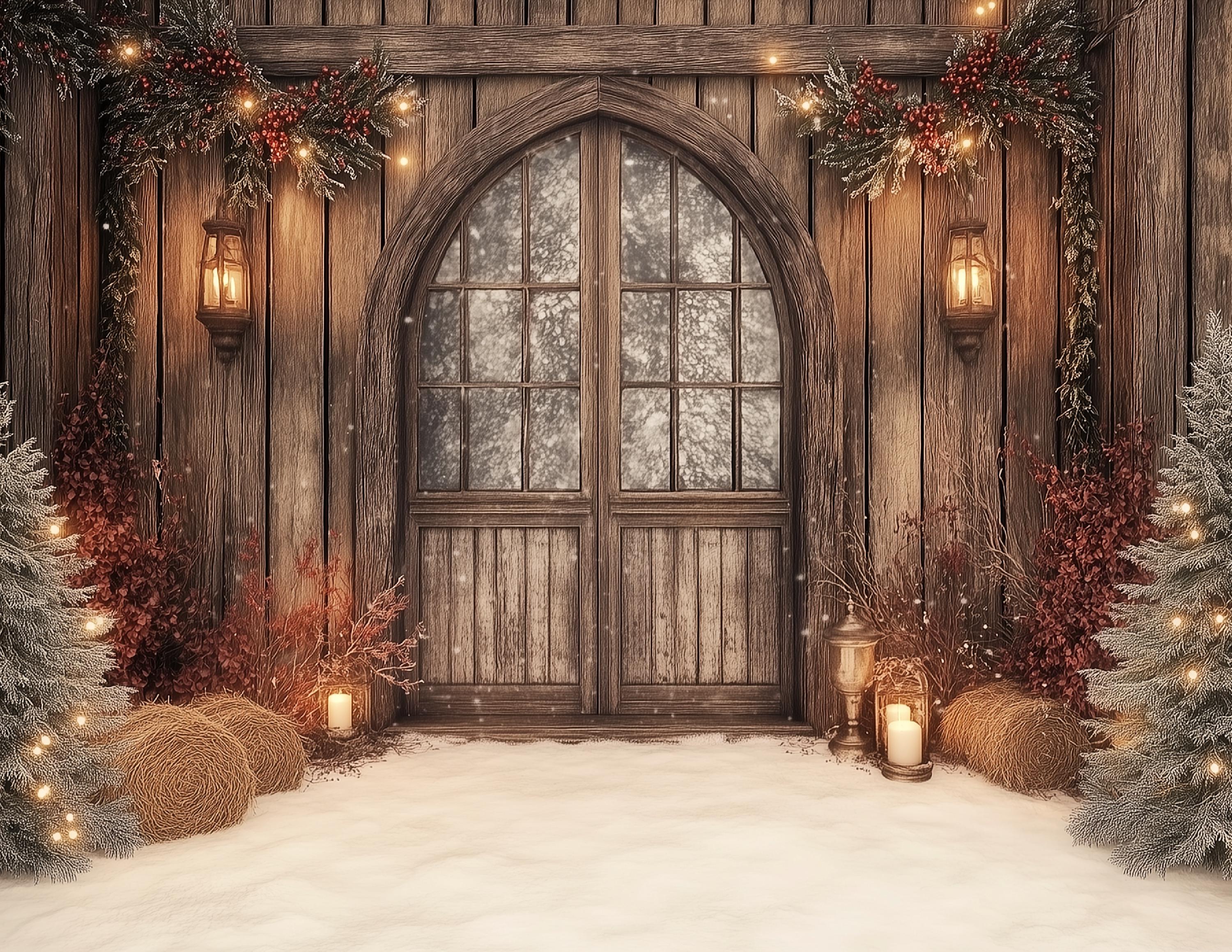 Five Landscape Christmas Winter Barn or Rustic Wall Backdrops ...