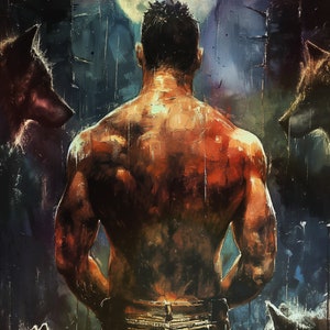 Paranormal/Supernatural/Romance/Werewolf Novel Cover Art--Man with Moon and Wolves--Sized for Kindle--Instant Download--Premade