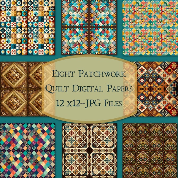 Eight Patchwork Quilt Backgrounds--12 x 12--JPG Files--Commercial Use