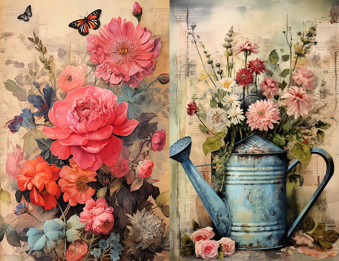 Vintage Garden Junk Journal Kit Pages--jpg Files--10 Pages--5 Sheets - Etsy