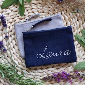 Personalisierte, kleine Tasche mit Wunschnamen I Mini-Tasche I Geldbörse I Schlüsseletui I Kosmetiktasche I Baumwolle I Reißverschluss