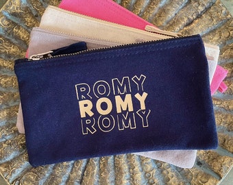 Neceser personalizado con el nombre deseado I Bolsa individual para móvil I Estuche para lápices I Bolsa de maquillaje tipográfica I gris natural azul rosa