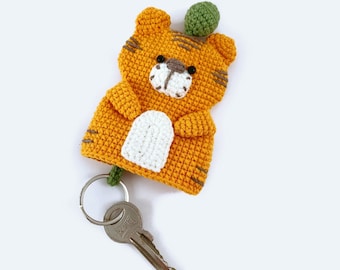Crochet Key Cover Tiger, Key Cover Gift, Key Holder Amigurumi, Cozy Key Holder, Handmade Key Holder, keychain doll, Key Cover with Key Ring