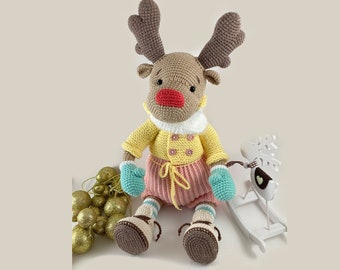 Crochet Christmas Reindeer Toy: Posable Cotton Deer Doll, 17 Inches