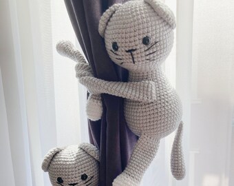 Crochet Cat curtain tieback - Handmade holder for curtains -  Kitten Curtain Tieback -  Baby room decor - Baby Shower Gift - Mother's Day