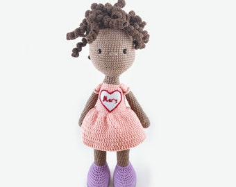 Personalized african american doll, Crochet Latina Doll, African American Curly hair doll, Back to school gift, Personalized doll for girls