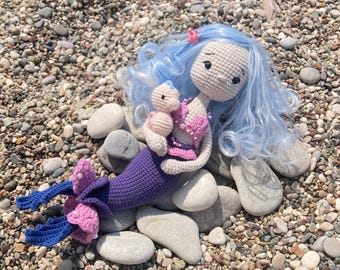Handgemachte kleine Meerjungfrau, Meerjungfrau Häkelpuppe, kleine Meerjungfrau und Seepferdchen Spielzeug