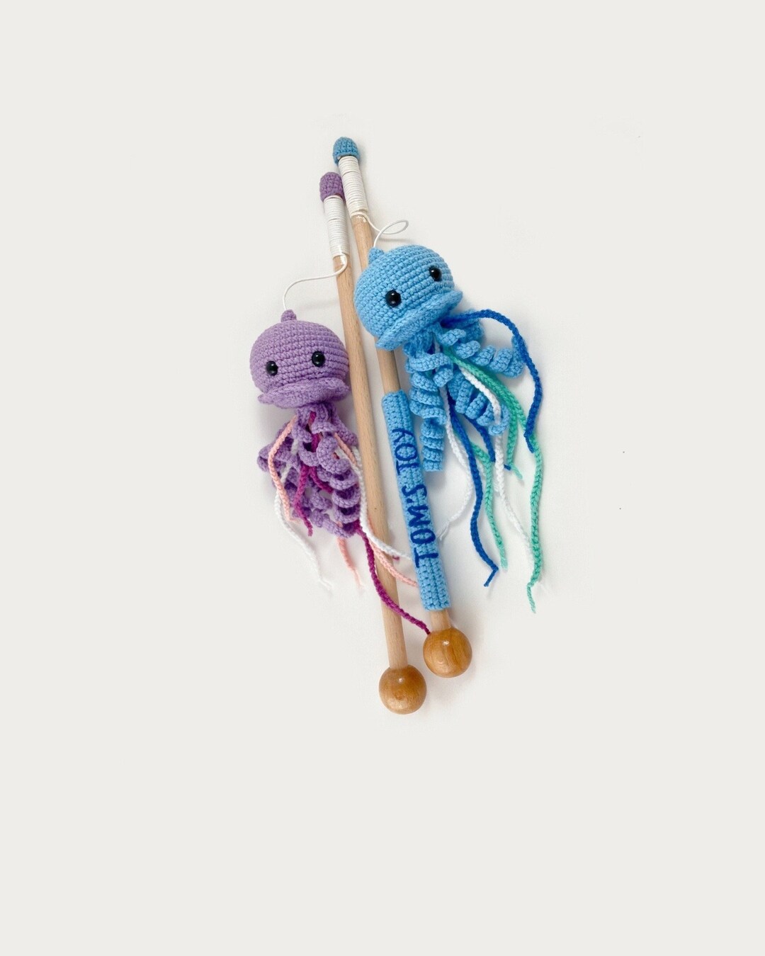 Personalized Fishing Pole for Cat, String Cat Toy, Crochet Gift for