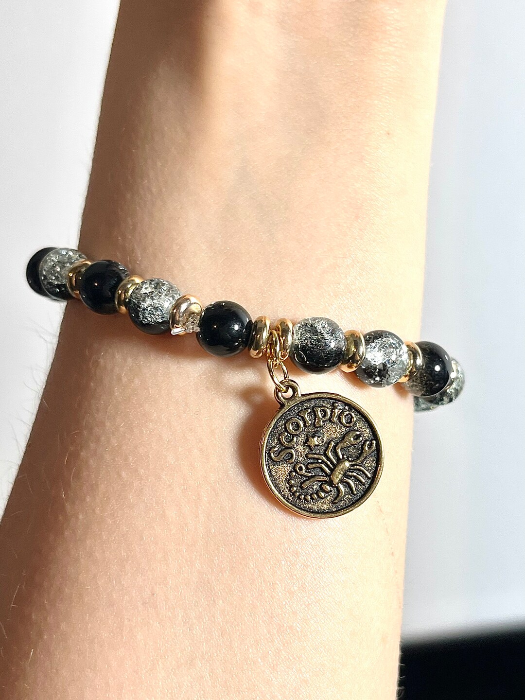 Zodiac Sign Bracelet Scorpio Black & White Glass Bead Etsy