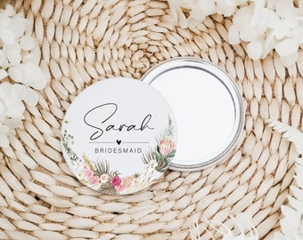 Personalised Protea Pocket Mirror, Bridesmaid, Maid of Honour, Bride, Hen Party, Bridesmaid Proposal, Bridal Shower, Compact Mirror Don1