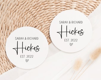 Personalised Coasters for Couple, Just Married Gifts, Custom Name Valentine's Day Coasters, Wedding Gift Set GAL01